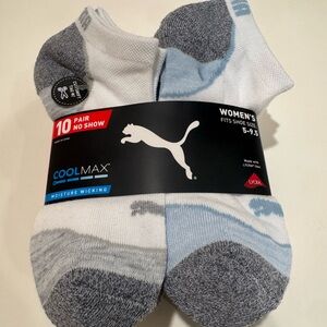Puma Women's No Show Socks - White, Gray, and Blue size 5-9.5